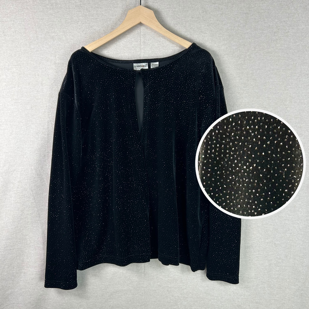 Vintage Fashion Bug Womens Black Velvet Cardigan Swaeter Size 30/32W 5X‎ Studded